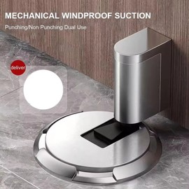 Magnetic Door Stopper, Modern Height Adjustable, Wall Mounted Safety Glass Door Holder, No Drill Magnetic Door Stoppers for Bottom of Door, Windproof & Durable Metal Door Stopper (Nickel)