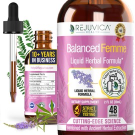 Rejuvica Health Balanced Femme - Advanced Female Balance Support Supplement - Liquid Delivery for Better Absorption - Vitex, Dong Quai, Black Cohosh, Maca Wild Yam & More!
