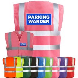 Corporate Togs PARKING WARDEN Printed Hi-Vis Reflective Vest - High Visibility Vest with Reflective Bands & Braces, Fully EN471 Health & Safety Compliant Gear - Safety Accessory