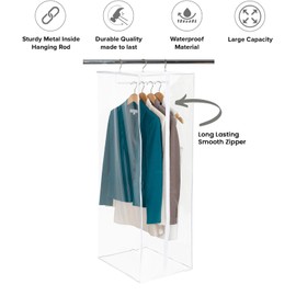 Garment Bag - Clear Hanging Closet Organizer - Durable Zippered Cover with Rod Protects Dresses, Suits, and Jackets from Dust and Moist- Top Metal Frame to Keep All Your Stuff in Shape- 54" x 20" x 15