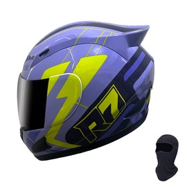 KRN Full Face Motorcycle Motorbike Helmet with Black Color Visor DOT Approved- Helmet Balaclava Purple (M)