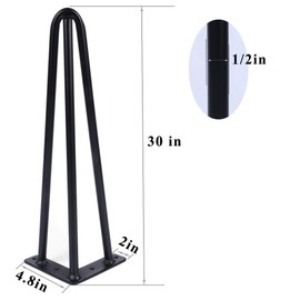 ALXEH 30 Inch Hairpin Table Legs 1/2” Dia 3-Rods Hairpin Furniture Feet 4pcs, Heavy Duty Black Furniture Legs with Floor Protectors for Coffee Table, DIY Desk and Stand