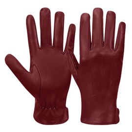 Mens Luxury Nappa Lambskin Leather Gloves Winter Warm Touchscreen Gloves Cashmere Lining,Oxblood,XL
