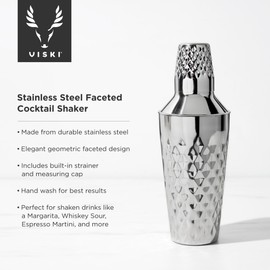 Viski Diamond Cocktail Shaker Set, 25 oz Faceted Stainless Steel Shaker With Strainer