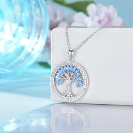 Tree of Life Necklace Birthstones S925 Sterling Silver pendant for Women Wife Mom Birthday Gifts for Her 12