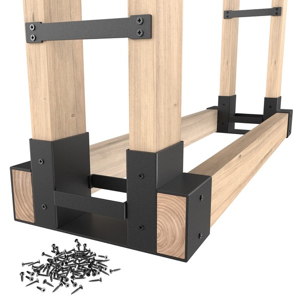 Mr IRONSTONE Firewood Storage Rack Bracket Kit, Adjustable Rack Length Based on the Amount of Wood, for Outdoor Indoor Patio Deck Metal Log Holder Tools with 34 Accessories