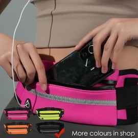 Running Belt, Adjustable Strap Waist Pack Fanny Pack Phone Holder Belt Pouch with Water Bottle Headphone Jack, Slim Reflective Waterproof Sweatproof Waistpacks Running Bag for Men and Women (Black)