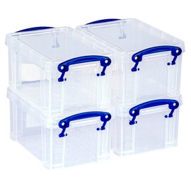 Really Useful Box 0.7 Litre Plastic Storage Box Clear (Pack of 4)