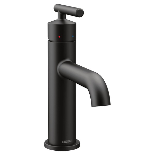 Moen Gibson Matte Black One-Handle Single Hole Modern Bathroom Sink Faucet with Optional Deckplate, Bathroom Faucets for Sink 1-hole Deck Mounted Setup, 6145BL