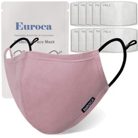 Euroca Cloth Face Mask 3 Layer Reusable Washable and Adjustable with Filter Pocket for Adult -1 Pack with 10 Filters Included (Mauve, Small)