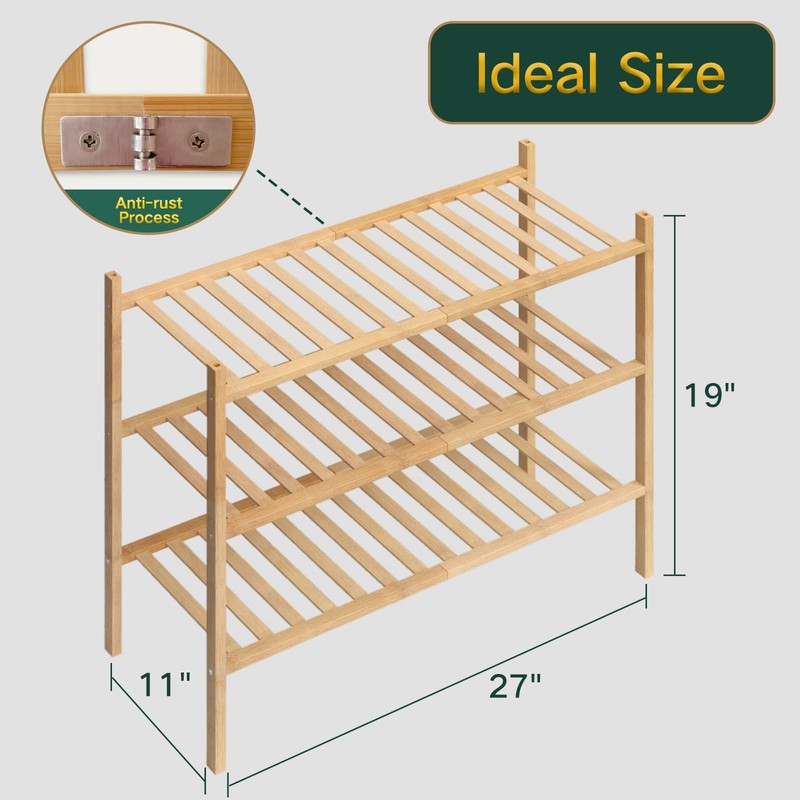 Z&L HOUSE 3-Tier Shoe Rack for Closet, Stackable Shoes Rack
