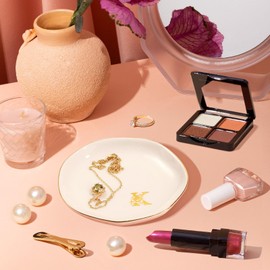 PUDDING CABIN Ceramic Initials Ring Dish Jewelry Tray Gifts for Mom Sister Friends, 4.3inch (K)