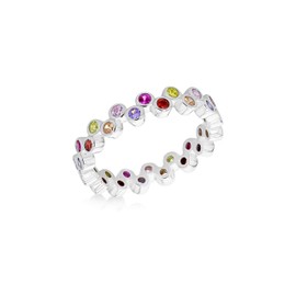 Tuscany Silver Women's Sterling Silver Rhodium Plated Multi-Coloured CZ 4mm Alternating Band Ring #N