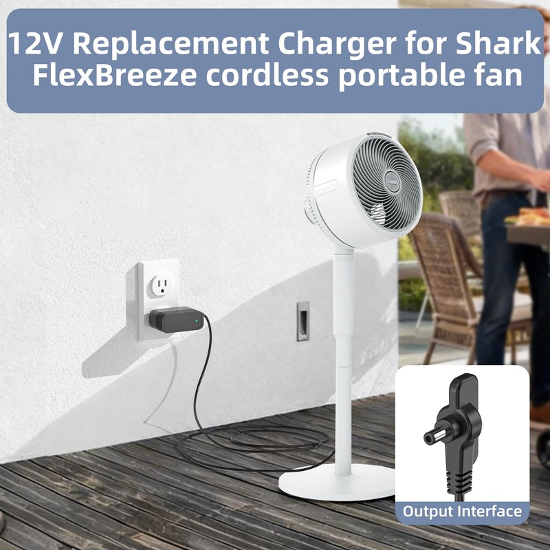 12V Charger Compatible with Shark FlexBreeze Fan, Replacement Power Adapter