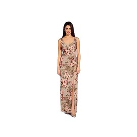 Adrianna Papell Women's Matelasse Long Dress, Slate/Blush Multi