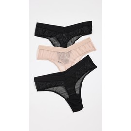 hanky panky Women's Mesh High Cut Thong 3 Pack, Black/Chai, S