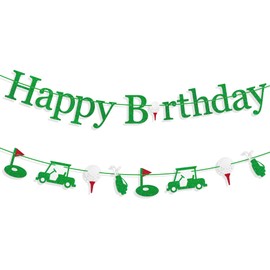 Gifloon Pre-Strung Golf Happy Birthday Banner, NO-DIY Golf Sports Theme Party Decorations for Kids and Adults, Green