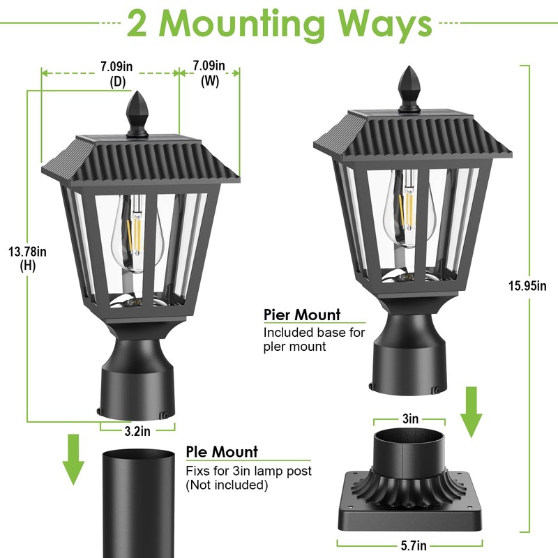 Greluna Solar Post Lights, Dusk to Dawn Solar Lamp Post