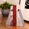 Triangular Natural Genuine Marble Bookends with Wedge Design (Grey)