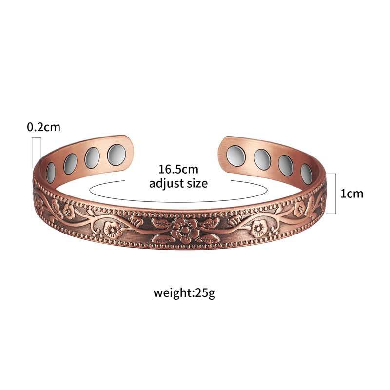 Copper Bracelets for Women, 6.5inch Pure Copper Retro Pattern Adjustable