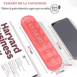 GeorgeX Organizador de Pastilla con 7 Compartimentos, Organizador de Medicamentos Pastillero de Viaje Portátil para Vitaminas, Medicamentos(Rojo)