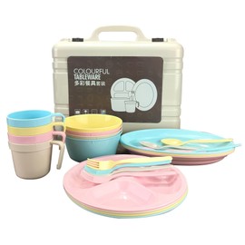 Colorful Tableware Portable Plastic Cutlery Set Cup Fork Spoon for Picnic Outdoor Activities