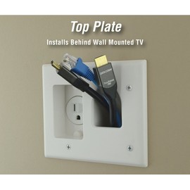 DATA COMM Electronics 45-0023-WH Recessed Pro-Power Kit with Straight Blade Inlet, 2 Gang Outlet Boxes for Low Voltage Cords & Power, In Wall Cable Management Home Theater TV, White