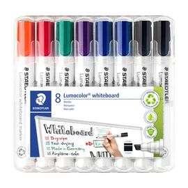 Staedtler Set of 8 Lumocolor 351 B Whiteboard Markers - Chisel Tip Approx. 2 or 5 mm Line Width - High Quality, Made in Germany - Dry and Residue-free Wiping of Whiteboards, 351 - BWP8X