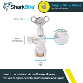 SharkBite 1/2 x 3/8 Inch Compression Angle Stop Valve, Loose Key Quarter Turn, Push to Connect Brass Plumbing Fitting, Chrome Finish, PEX Pipe, Copper, CPVC, PE-RT, HDPE, 24731LF