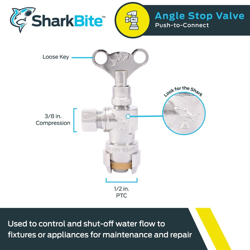SharkBite 1/2 x 3/8 Inch Compression Angle Stop Valve, Loose