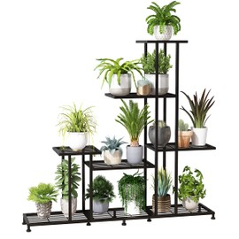 Twhep Heavy Duty Metal Plant Stand, 5 Tiers Multifunctional Plant Stand for Indoor Outdoor, for Tall Large Rack for Living Room Garden Balcony, Black