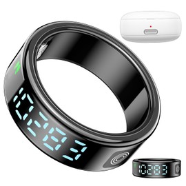 PXOEH AI Smart Ring,Fitness Tracker for Men Women,Heart Rate, Blood Oxygen, Sleep Monitors.Women's Health Tracker. No app Subscription fee.LED Display,Comfortable and Wearable (Black 13#)