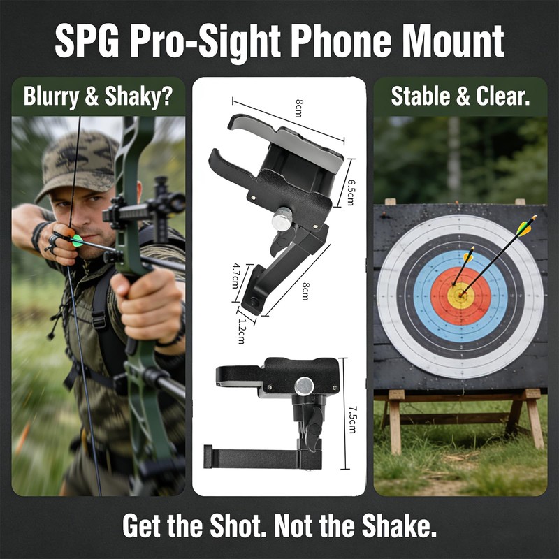 SPG 360° Rotatable Universal Compound Bow Phone Mount, Adjustable Bow