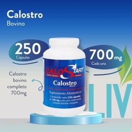 CALOSTART 250 Cápsulas | Hasta 2.1g de Calostro Bovino por Dosis Diaria | 3 cápsulas al día | Colostrum Bovino 100% Natural | Colostrum Supplement Libre de conservantes, Gluten y Azúcar