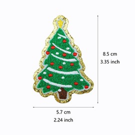 SaktopDeco 12 PCS Christmas Tree Patches - Gold Edges Green Tree Iron On Chenille Patches for DIY Holiday Clothes Decorate