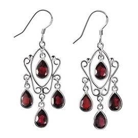 Franki Baker Sterling Silver & Natural Garnet Gemstone Chandelier Drop Earrings Length: 6cm