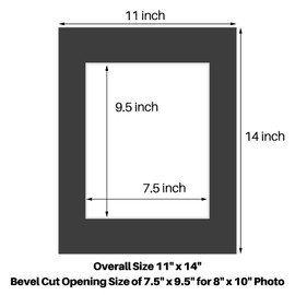 Golden State Art, Pack of 5 Acid Free Bevel Cut 4-Ply Thickness White Core Picture Mats for Photos (Black, 11x14 for 8x10 Photo)