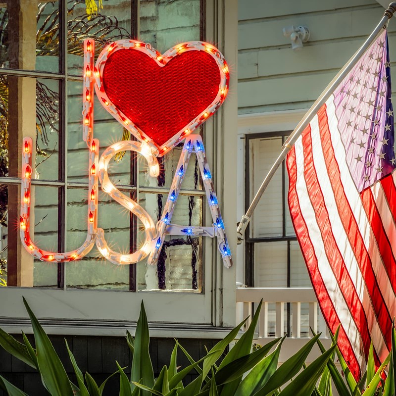 GLOWNOVA 50L Lighted Red, White and Blue Patriotic Window Silhouette