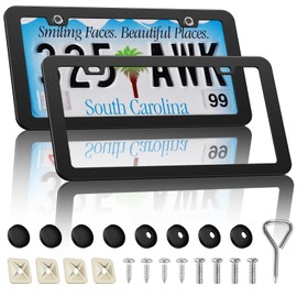 RYHYC License Plate Frames - 2Pcs Heavy Duty Matte Black License Plate Frame Holder for Front & Rear, Rustproof Stainless Steel License Plate Cover, Universal Car Accessories for Most Cars