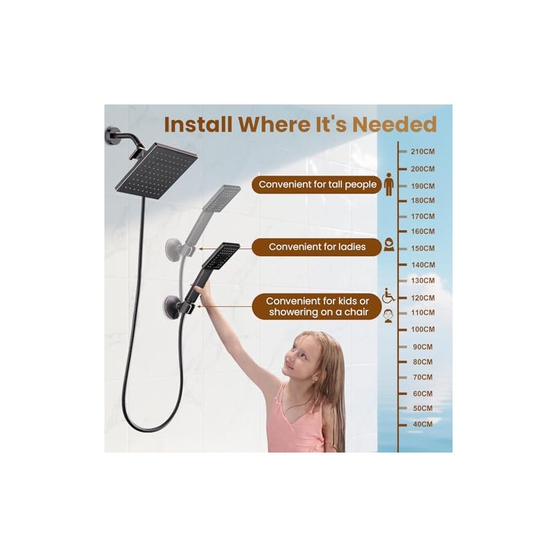 BRIGHT SHOWERS Rain Shower Head with Handheld Spray, 8 Inch