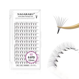 NAGARAKU Premade Fans Eyelash Extensions Premade Volume Fans Lash Extensions 120 Fans 9D 0.07D Curl 12mm Sharp Narrow Stem Clusters Thin Pointy Base Russian Fans Ready Volume Premade Lash Fan Fluffy