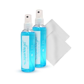 OPTIPAK Sparkle Anti-Reflective Gel Lens Cleaner Spray kit | (2x) 2oz Glasses Cleaner Gel Spray + (2x) Microfiber Cloth for Eyeglasses, Sunglasses, Lenses,Screens and Camera Cleaning Kit (4 Piece Set)
