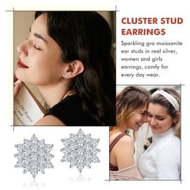 DAYBYDAY Moissanite Earrings for Women Simulated Cluster Diamond Earrings Sterling Silver Bridal Moissanite Stud Earrings