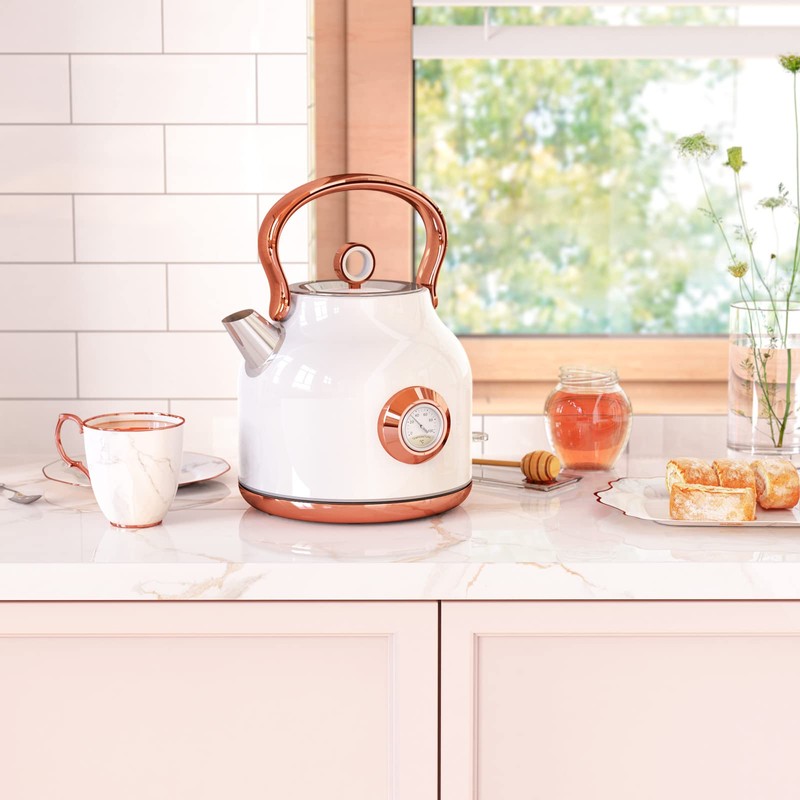Retro Electric Kettle, 1.7L Stainless Steel Tea Kettle with Large