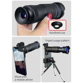 Andoer 36X Phone Telephoto Lens Kit with Mini Tripod Phone Clip Phone Holder Lens Bag Cleaning Cloth for Hiking Camping Wildlife Observation Moon Sports Game Concert Watching