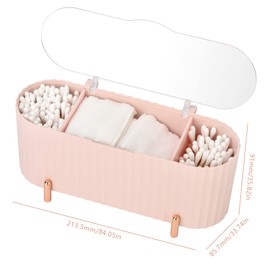 Makeup Pads Container, Cotton Swab Holder, Ball Canister, Pad Holder Dispenser, Qtip Storage, 3 Compartments ABS with Lid for Bedroom Bathroom Dressing Table