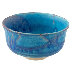 Marui Pottery MR-3-4121 Shigaraki Ware Hechimon Matcha Rice Bowl Diameter Approximately 5.5 inches (14 cm), Dewgrass Blue