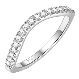 SHELOVES Curved Wedding Band Stacking 925 Sterling Silver Eternity Rings for Women Cz Wishbone Sz R