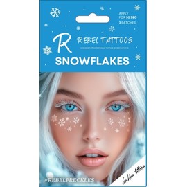Rebel Tattoos -Temporary Tattoo Fake Transferable Tattoo Freckles - Temporary Face Tattoo Set for Party -Christmas party decoration-2 patches in 1 envelope (White Snowflackes)
