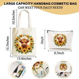 Inspirational Cute Western Sunflower Gifts Butterfly Cow Gifts for Women Girls Mom Makeup Bag Beach Bags Canvas Tote Bag, Reusable Grocery Bags with Inner Pocket for Shopping Birthday Christmas